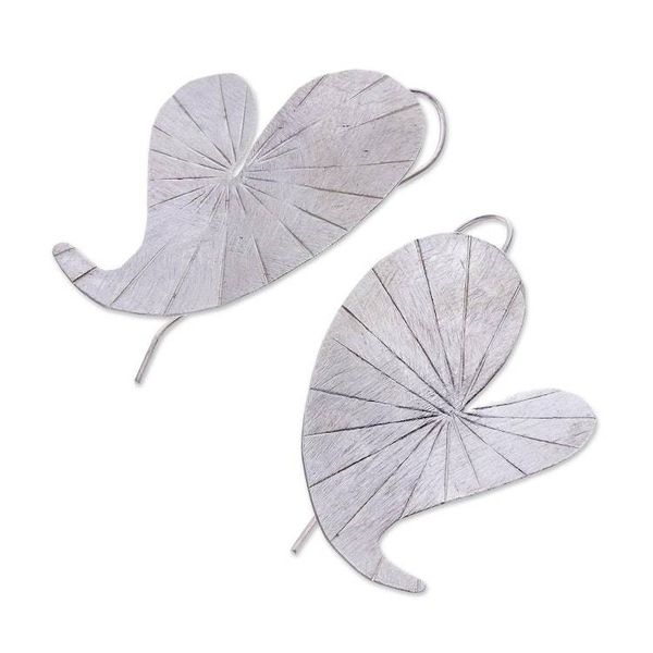Alternate image for Heart-Shaped Lotus Leaf Karen Silver Drop Earrings Heart Lotus