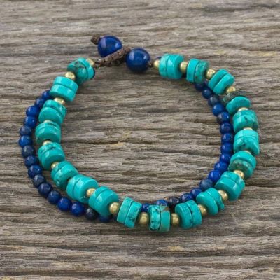 Primary image for Lapis Lazuli and Calcite Beaded Bracelet from Thailand Mix of Blue