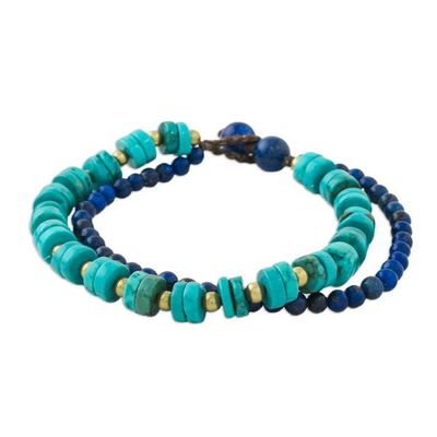 Alternate image for Lapis Lazuli and Calcite Beaded Bracelet from Thailand Mix of Blue