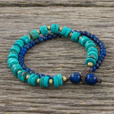 Alternate image for Lapis Lazuli and Calcite Beaded Bracelet from Thailand Mix of Blue