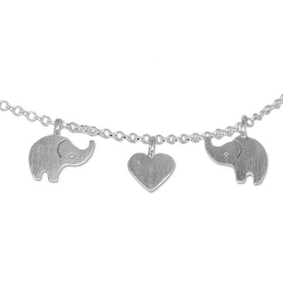 Alternate image for Handcrafted Thai Sterling Silver Heart and Elephant Anklet Elephant Romance