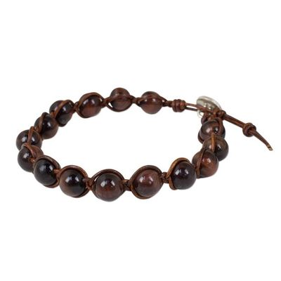 Alternate image for Tigers Eye and Leather Handcrafted Bracelet with Silver 950 Warm Rhythm
