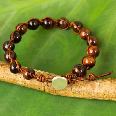 Alternate image for Tigers Eye and Leather Handcrafted Bracelet with Silver 950 Warm Rhythm