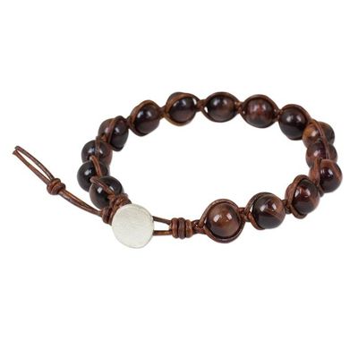 Alternate image for Tigers Eye and Leather Handcrafted Bracelet with Silver 950 Warm Rhythm