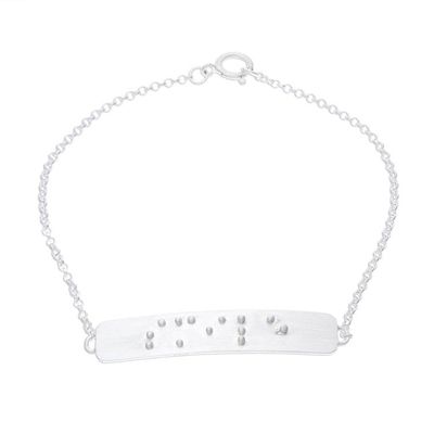 Alternate image for Smile-Themed Braille Sterling Silver Pendant Bracelet Braille Smile