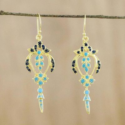 Alternate image for Gold Plated Brass Earrings in Blue and Navy from Thailand Proud Beauty in Blue
