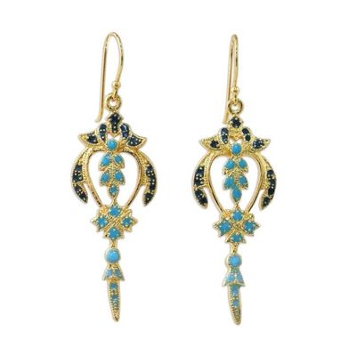 Alternate image for Gold Plated Brass Earrings in Blue and Navy from Thailand Proud Beauty in Blue