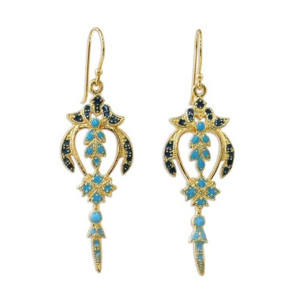 Alternate image for Gold Plated Brass Earrings in Blue and Navy from Thailand Proud Beauty in Blue