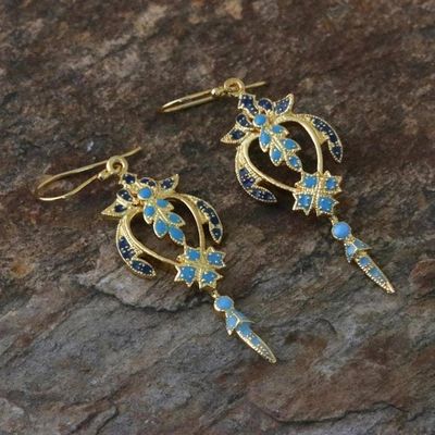 Alternate image for Gold Plated Brass Earrings in Blue and Navy from Thailand Proud Beauty in Blue