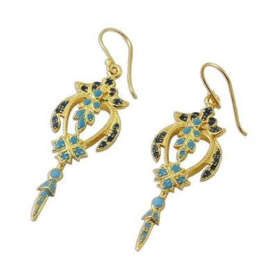 Alternate image for Gold Plated Brass Earrings in Blue and Navy from Thailand Proud Beauty in Blue