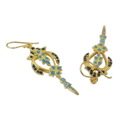 Alternate image for Gold Plated Brass Earrings in Blue and Navy from Thailand Proud Beauty in Blue