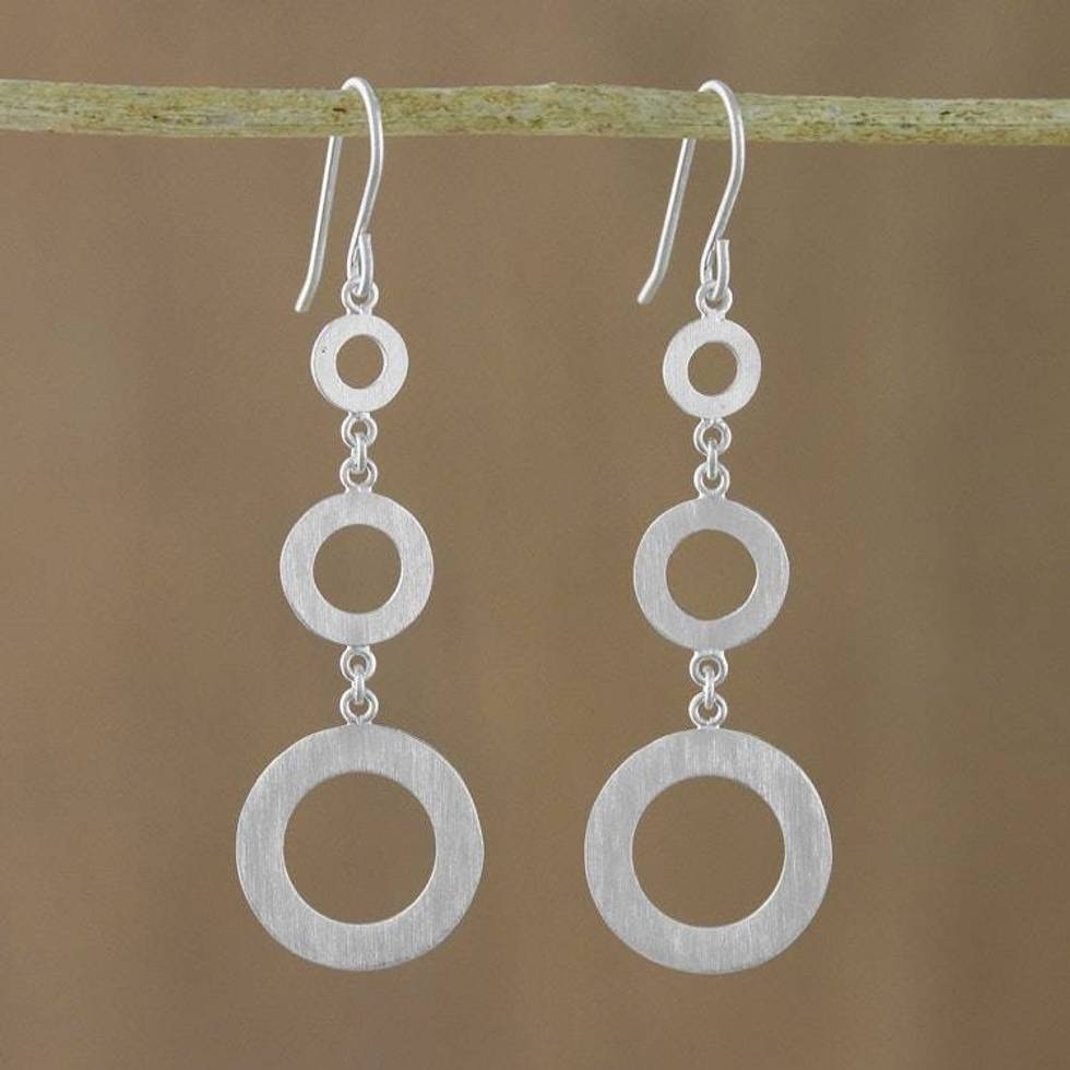 Circle Motif Sterling Silver Dangle Earrings from Thailand 'Cool Rings'