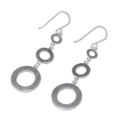 Alternate image for Circle Motif Sterling Silver Dangle Earrings from Thailand Cool Rings
