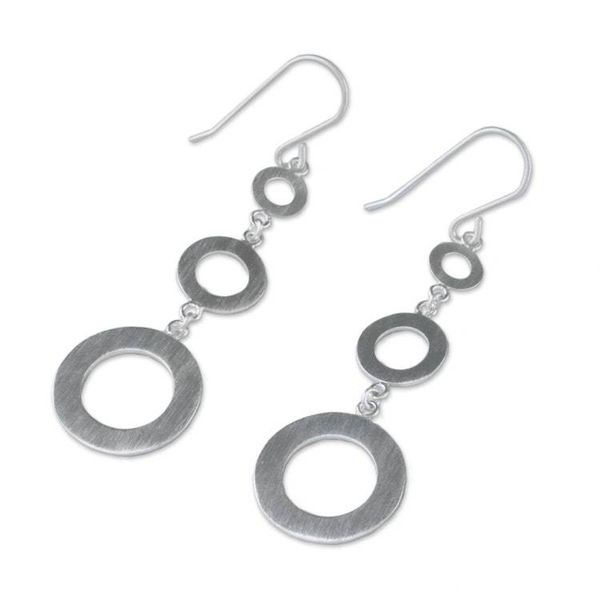 Alternate image for Circle Motif Sterling Silver Dangle Earrings from Thailand Cool Rings