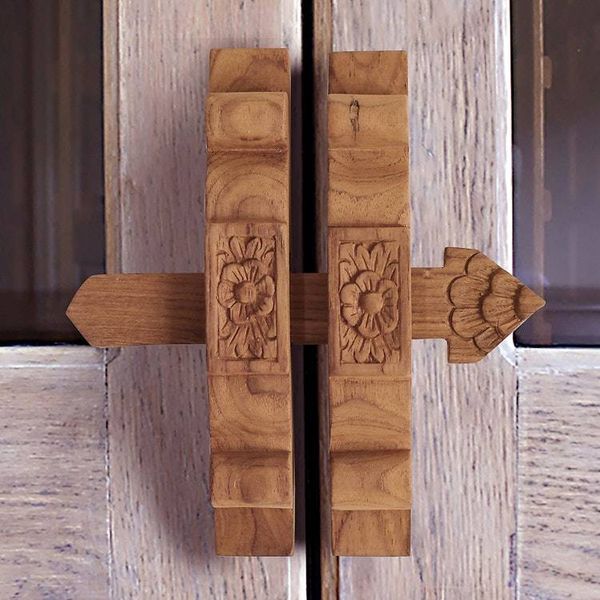 Alternate image for Teak Wood Floral Door Latch Hand-Carved in Thailand Great Floral Reception