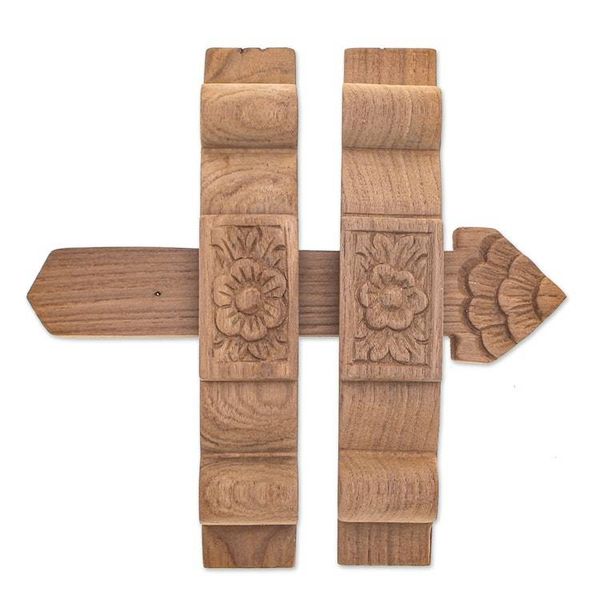 Alternate image for Teak Wood Floral Door Latch Hand-Carved in Thailand Great Floral Reception