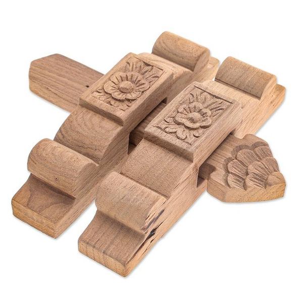 Alternate image for Teak Wood Floral Door Latch Hand-Carved in Thailand Great Floral Reception
