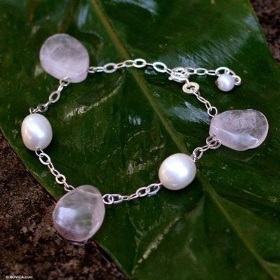 Alternate image for Rose Quartz and Pearl Bracelet Quiet Sigh