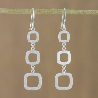 Primary image for Modern Square Sterling Silver Dangle Earrings from Thailand Modern Squares