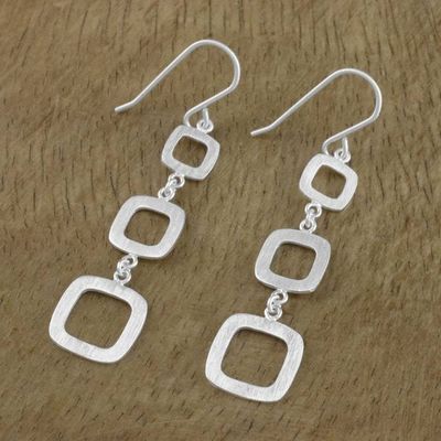 Alternate image for Modern Square Sterling Silver Dangle Earrings from Thailand Modern Squares
