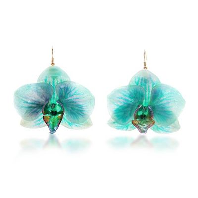 Alternate image for Natural Turquoise Orchid Resin Dangle Earrings from Thailand River Fantasy