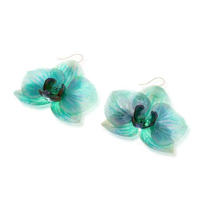 Alternate image for Natural Turquoise Orchid Resin Dangle Earrings from Thailand River Fantasy