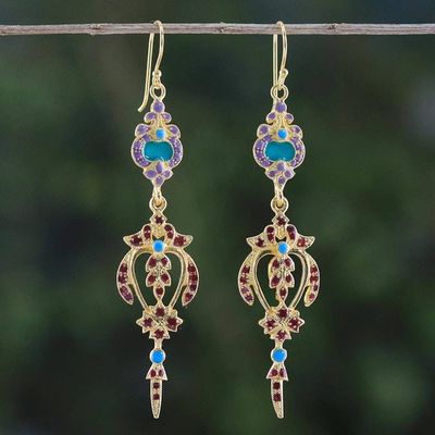 Alternate image for Gold Plated Brass Earrings in Purple and Red from Thailand Thai Succulence