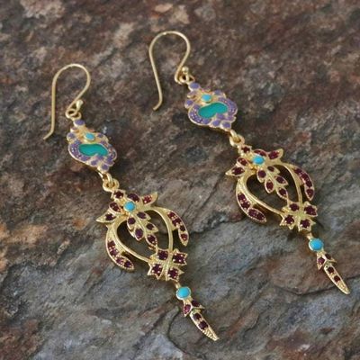 Alternate image for Gold Plated Brass Earrings in Purple and Red from Thailand Thai Succulence