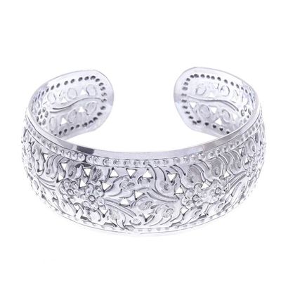 Alternate image for Unique Floral Sterling Silver Cuff Bracelet Precious Garland