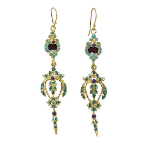 Alternate image for Enameled Gold Plated Brass Earrings from Thailand Thai Sweetness