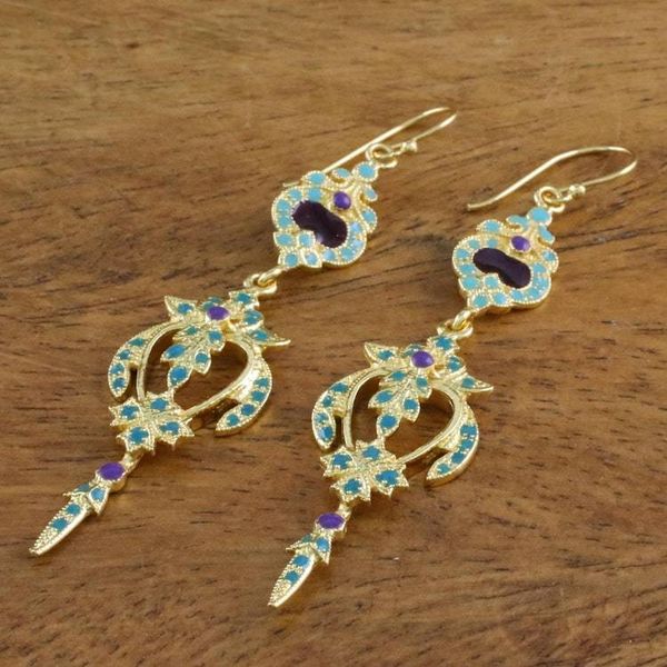 Alternate image for Enameled Gold Plated Brass Earrings from Thailand Thai Sweetness
