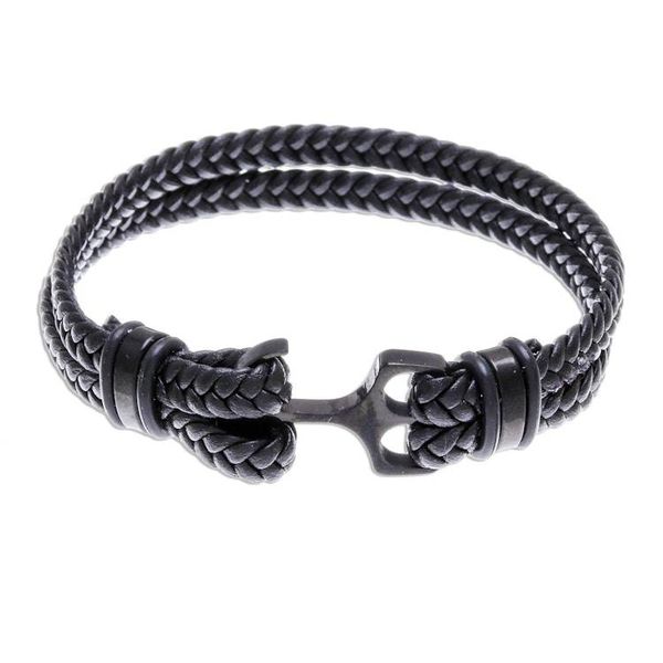 Alternate image for Braided Leather Wristband Bracelet in Black from Thailand Anchor Strength in Black