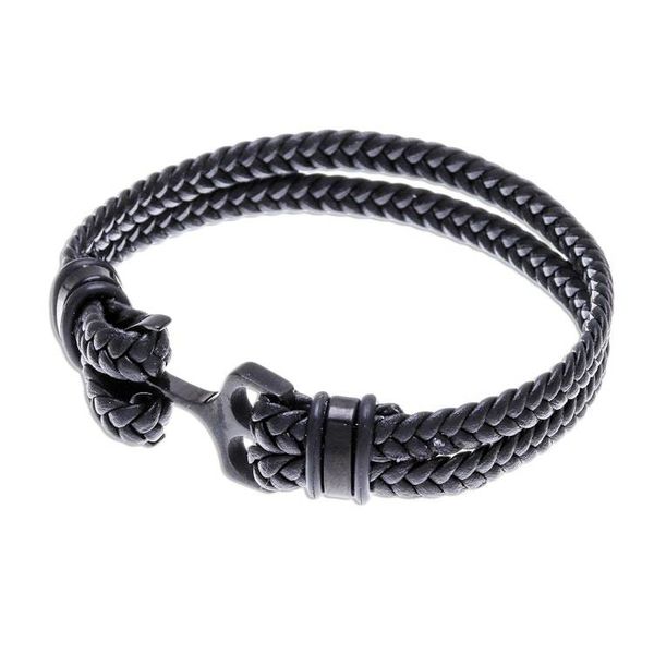 Alternate image for Braided Leather Wristband Bracelet in Black from Thailand Anchor Strength in Black
