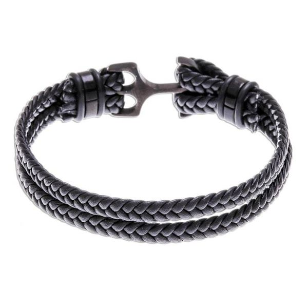 Alternate image for Braided Leather Wristband Bracelet in Black from Thailand Anchor Strength in Black