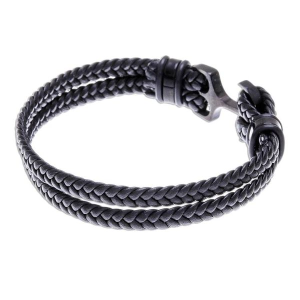 Alternate image for Braided Leather Wristband Bracelet in Black from Thailand Anchor Strength in Black