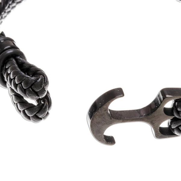 Alternate image for Braided Leather Wristband Bracelet in Black from Thailand Anchor Strength in Black