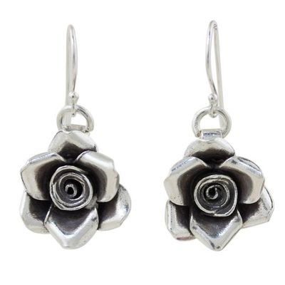 Alternate image for Handcrafted Floral 950 Silver Dangle Earrings Sweetheart Rose