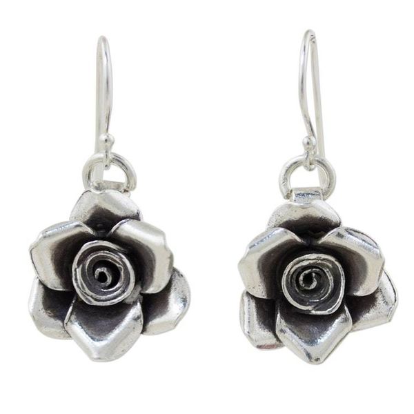 Alternate image for Handcrafted Floral 950 Silver Dangle Earrings Sweetheart Rose