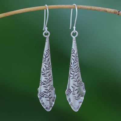 Primary image for Floral Pattern Karen Silver Dangle Earrings from Thailand Dewy Garden