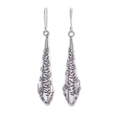 Alternate image for Floral Pattern Karen Silver Dangle Earrings from Thailand Dewy Garden