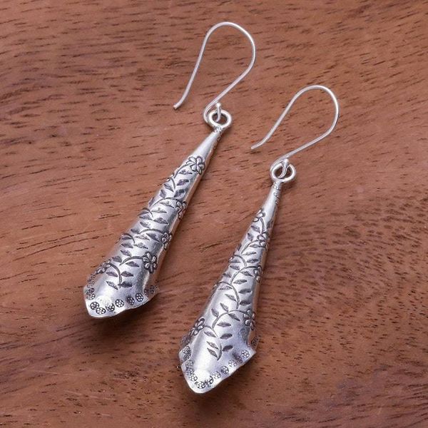 Alternate image for Floral Pattern Karen Silver Dangle Earrings from Thailand Dewy Garden