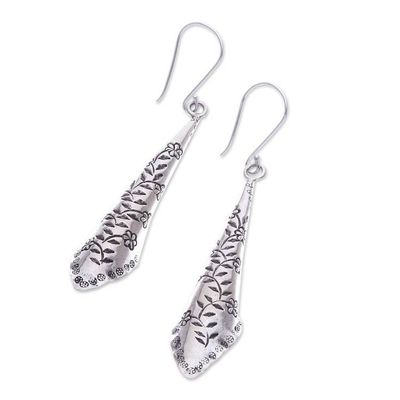Alternate image for Floral Pattern Karen Silver Dangle Earrings from Thailand Dewy Garden