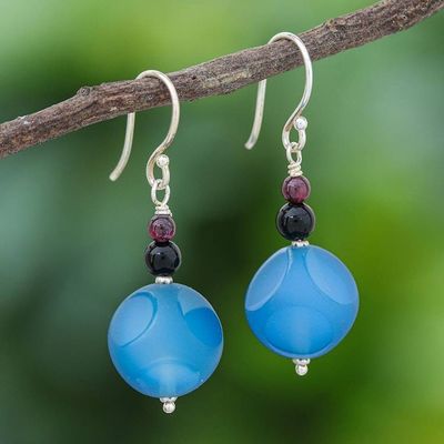 Alternate image for Hand Made Garnet and Onyx Dangle Earrings Fun Vacation
