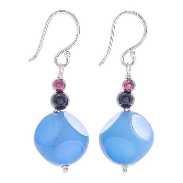 Alternate image for Hand Made Garnet and Onyx Dangle Earrings Fun Vacation