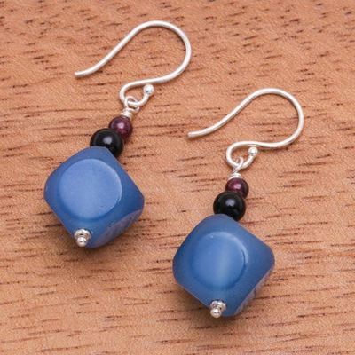 Alternate image for Hand Made Garnet and Onyx Dangle Earrings Fun Vacation