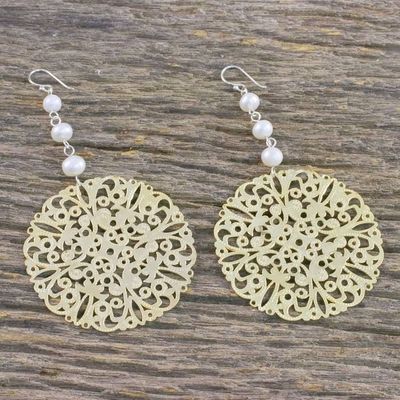 Alternate image for Cultured Freshwater Pearl Openwork Coin Earrings Elegant Coin