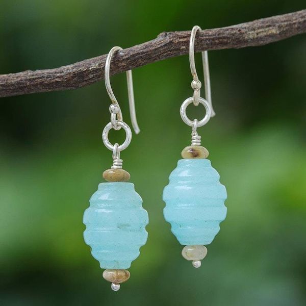 Alternate image for Artisan Made Jasper and Quartz Dangle Earrings Icy Morning