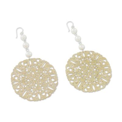 Alternate image for Cultured Freshwater Pearl Openwork Coin Earrings Elegant Coin