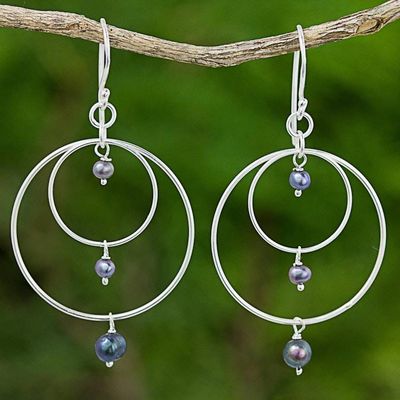 Alternate image for Sterling Silver Dyed Pearl Dangle Earrings from Thailand Lake Ripples