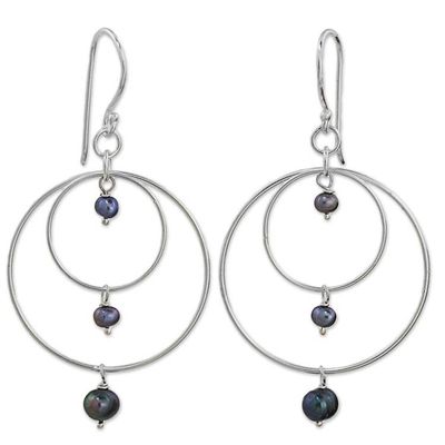 Alternate image for Sterling Silver Dyed Pearl Dangle Earrings from Thailand Lake Ripples
